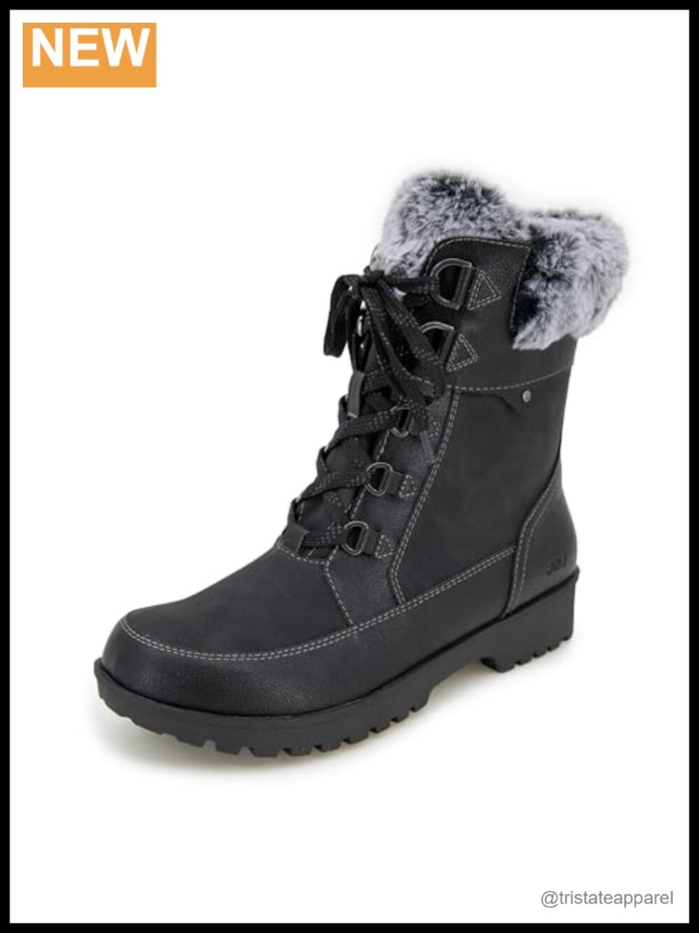 Waterproof Mid Calf Snow Boots Faux Fur Trim Memory Foam Lace Up
